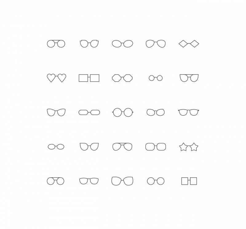 Illustrationen verschiedener Brillengestelle